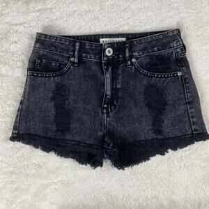 Bullhead Denim black wash distressed high rise cotton shorts, 3